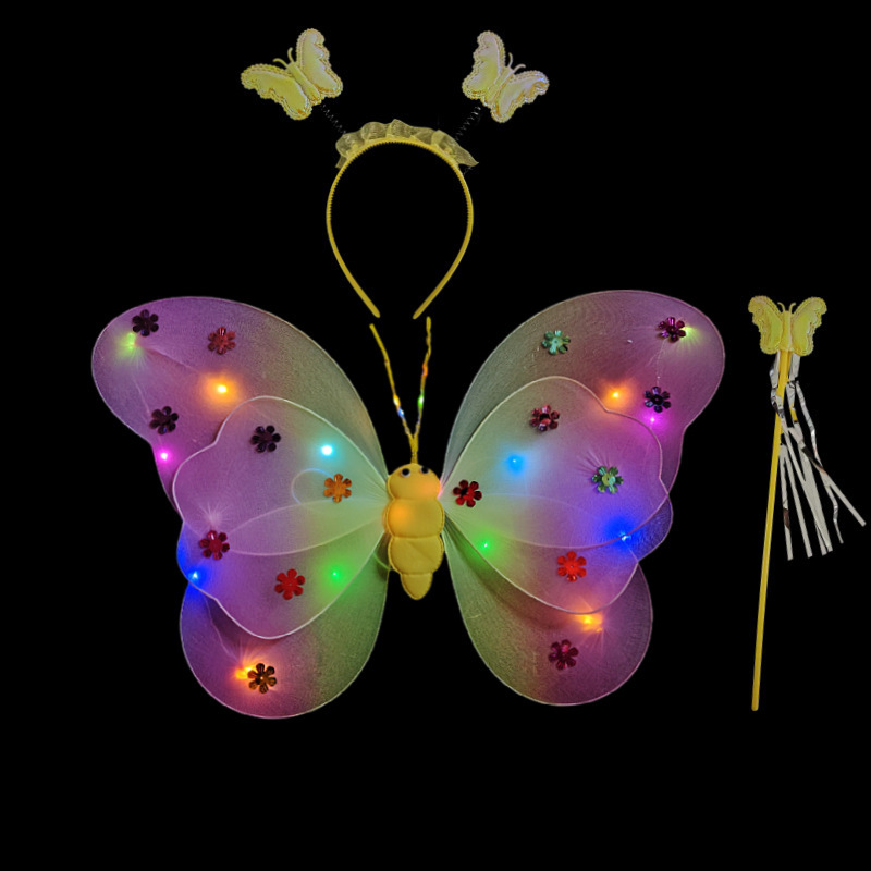 Mariposa luminosa alas de niña espalda juguetes flash niños maravillosos hadas varitas mágicas hadas flores set de tres piezas