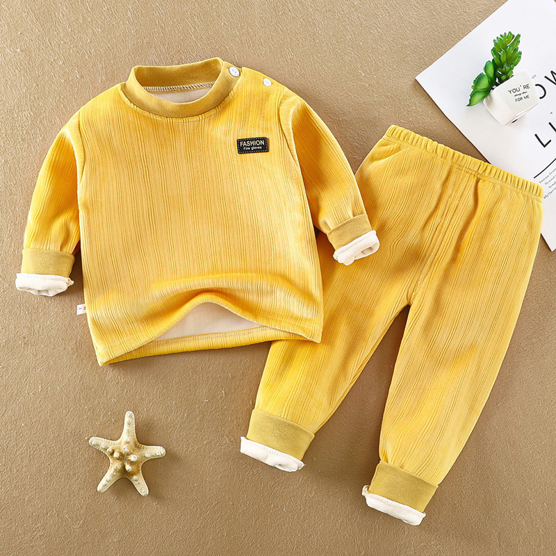 Conjunto de ropa interior térmica para niñas, ropa y pantalones de otoño, ropa de bebé, pijamas, conjunto de dos piezas, engrosado y forrado de lana.