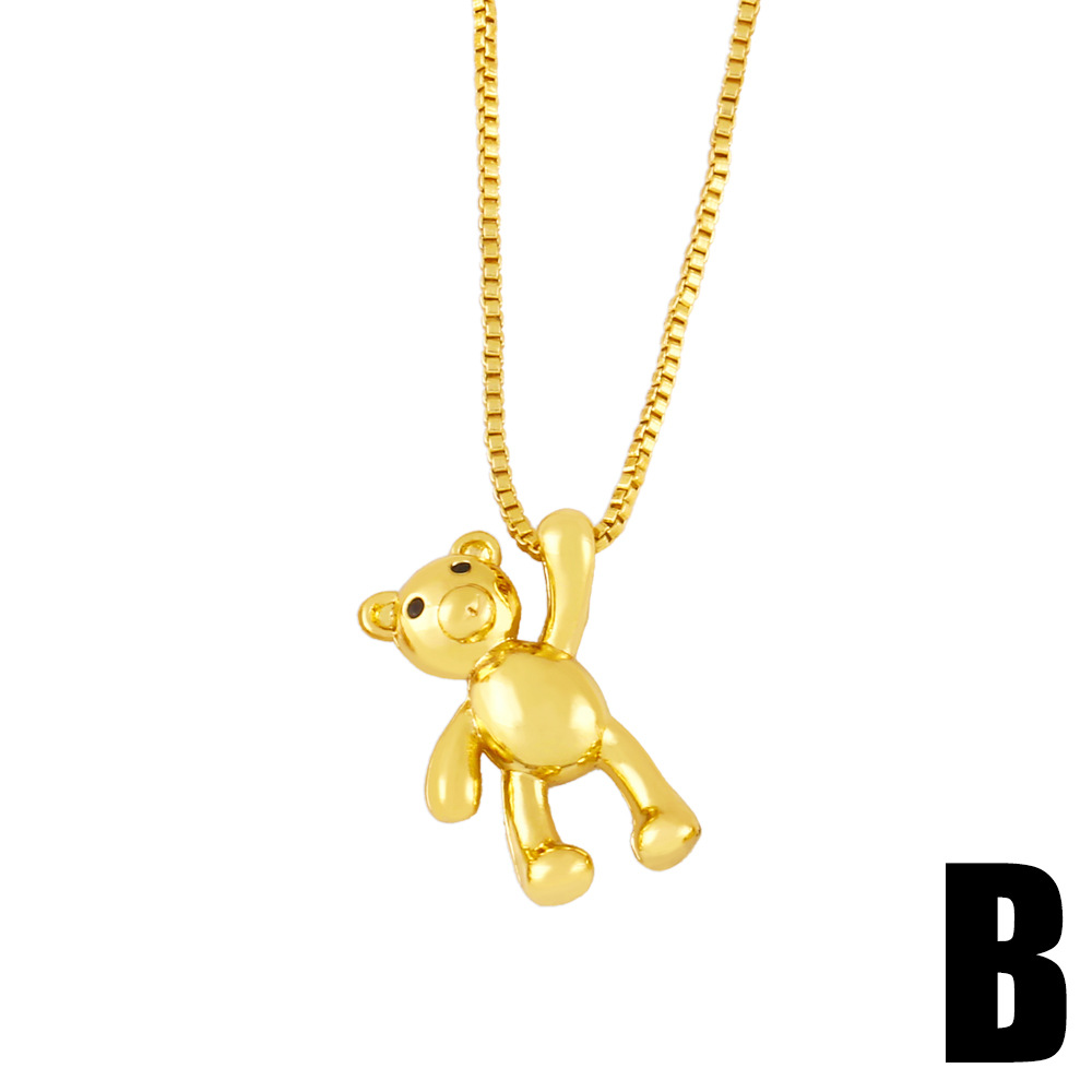 hip-hop cartoon cute bear leopard head copper necklace retro 18K gold plated pendant