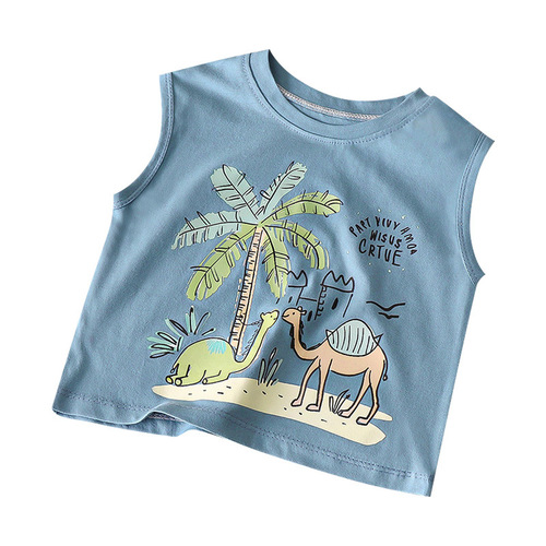 Boys 'pure cotton vest summer children simple loose sleeveless T-shirt hot stamping top outer wear T-shirt manufacturer