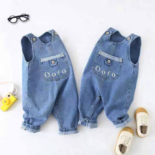 Baby carrier pants, one-piece sleeveless long pants for boys and girls, stylish children's Korean-style pants, suitable for spring, summer, autumn and winter, versatile