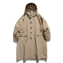 日系cityboy廓形中长款连帽风衣男女宽松工装外套情侣斗篷大衣