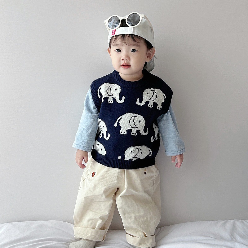 Primavera y otoño coreano chaleco suéter para bebés, suéter para niños, chaleco de estilo extranjero, chaleco de punto para bebés