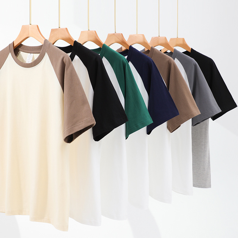230g cool men's T-shirt raglan sleeve loose short sleeve T-shirt men's summer contrast ice half sleeve