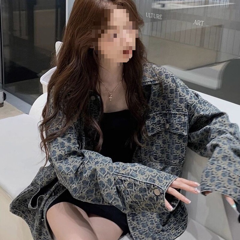 美式高街复古牛仔外套女2025新款设计感小众春秋百搭印花夹克上衣|undefined