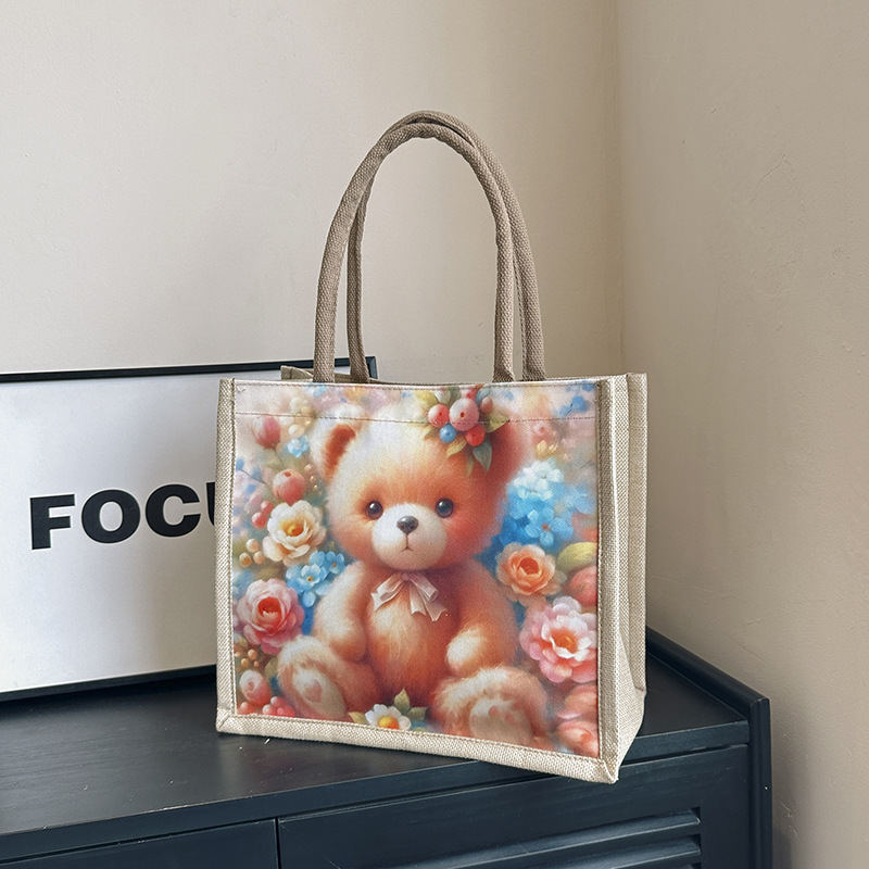 高颜值新款小熊手提包学生上课外出单肩包可爱卡通大容量托特包