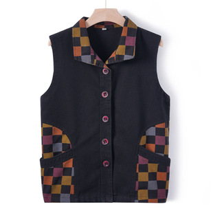 Mother's Pure Cotton Denim Vest Coat Spring New Style Western Style Vest Spring and Autumn Middle-aged and Old Women's Vest