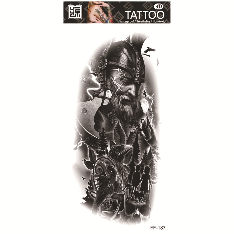 Yuanhua fábrica de pegatinas de tatuaje a prueba de agua en stock al por mayor cabeza de Lobo tótem texto árabe tatuaje pegatinas suministro transfronterizo