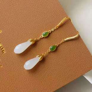 New natural jade jasper stone fashionable and elegant long style earrings from the Forbidden City
