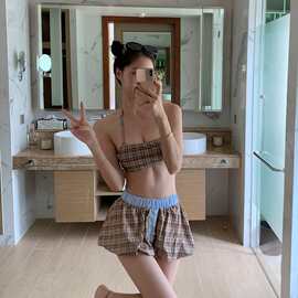 新款分体三件套泳衣女学生显瘦性感裙式沙滩度假温泉泳装厂家直销