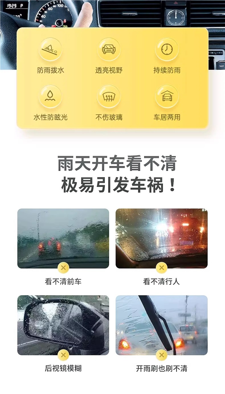 Car Anti-Fog Agent, Car Windshield Defogger, Rearview Mirror Rainproof Agent, Long-Lasting Water-Repellent Rainproof Agent