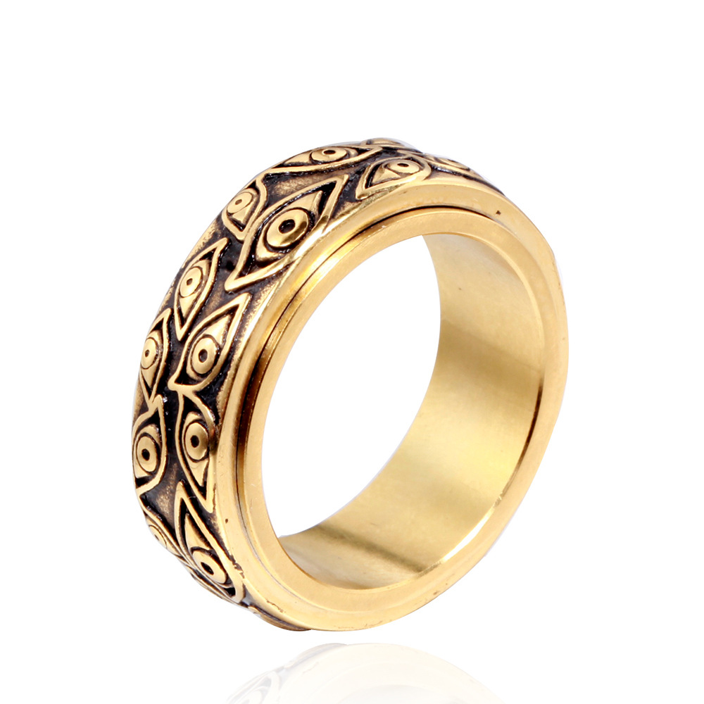 25g Weight Vacuum Plating Gold Plating Process 18K Gold Plated Plating Material Retro Geometric Titanium Steel Polishing 18K Gold Plated Men'S Rings Men Signet Rings