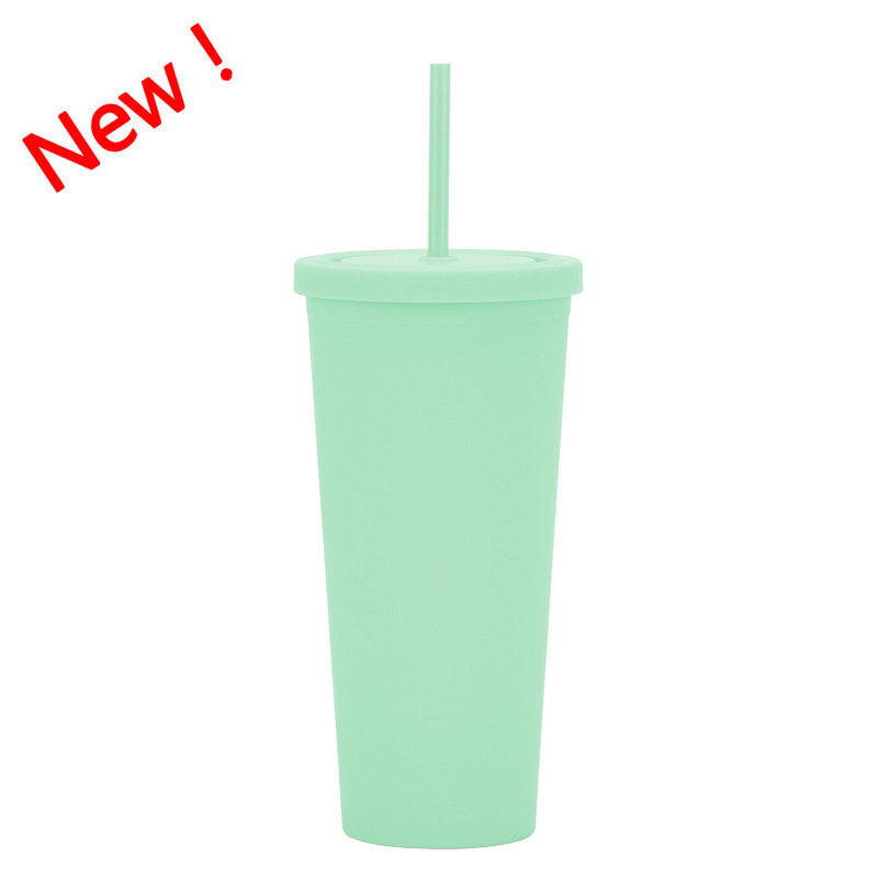 Suministro directo transfronterizo Taza de paja de plástico de doble capa personalizada simple 24oz en stock Taza de agua de gran capacidad esmerilada Taza práctica