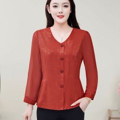 2025秋季新款时尚洋气长袖衬衫女妈妈装显瘦减龄中年衬衣上衣