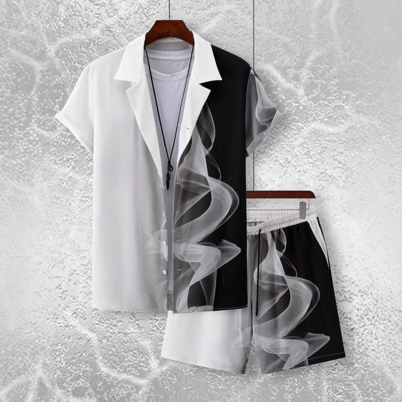 Cross-border Xyin Hot Sale Summer Hawaiian Vacation Shorts Shirt Personalidad Gradiente Impresión 3D