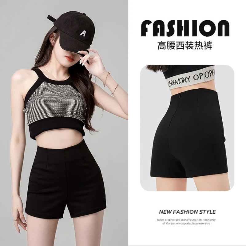 Black Roman Shorts for Women's Summer Outer Wear Hot Girl Leggings High-Waisted Slimming Look Anti-Exposure Hot Pants for Small People