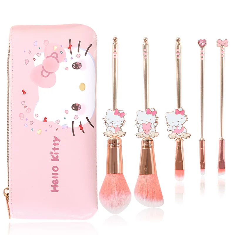 Набор кистей для макияжа (Hello Kitty) — 5 предметов с косметичкой, розовое золото или серебро