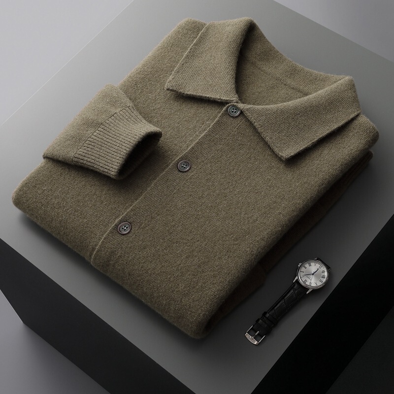 Men's Lapel Solid Color Wool Cardigan Autumn Winter Vintage Pocket Thick Men's Coat Cashmere Sweater Polo Suit Men