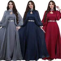 MQ072 Amazon трансграничный Ближний Восток мусульманский Женский комплект из двух предметов Горячая дрель Блестящий шелковый модный Атласный халат абайя