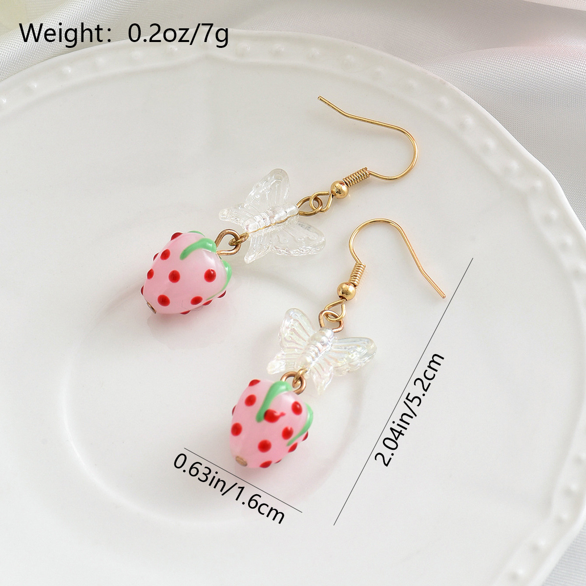 10g Weight 1 Pair Cute Sweet Strawberry Butterfly Resin Drop Earrings