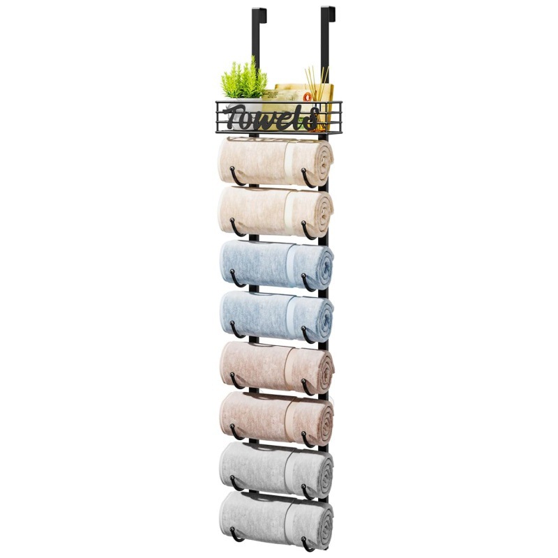 Amazon 9-layer towel rack bathroom door rear hanger wrought iron towel storage rack wall-mounted door storage rack