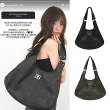 现货25秋ason韩国设计师品牌复古风做旧大容量月牙包单肩包托特包