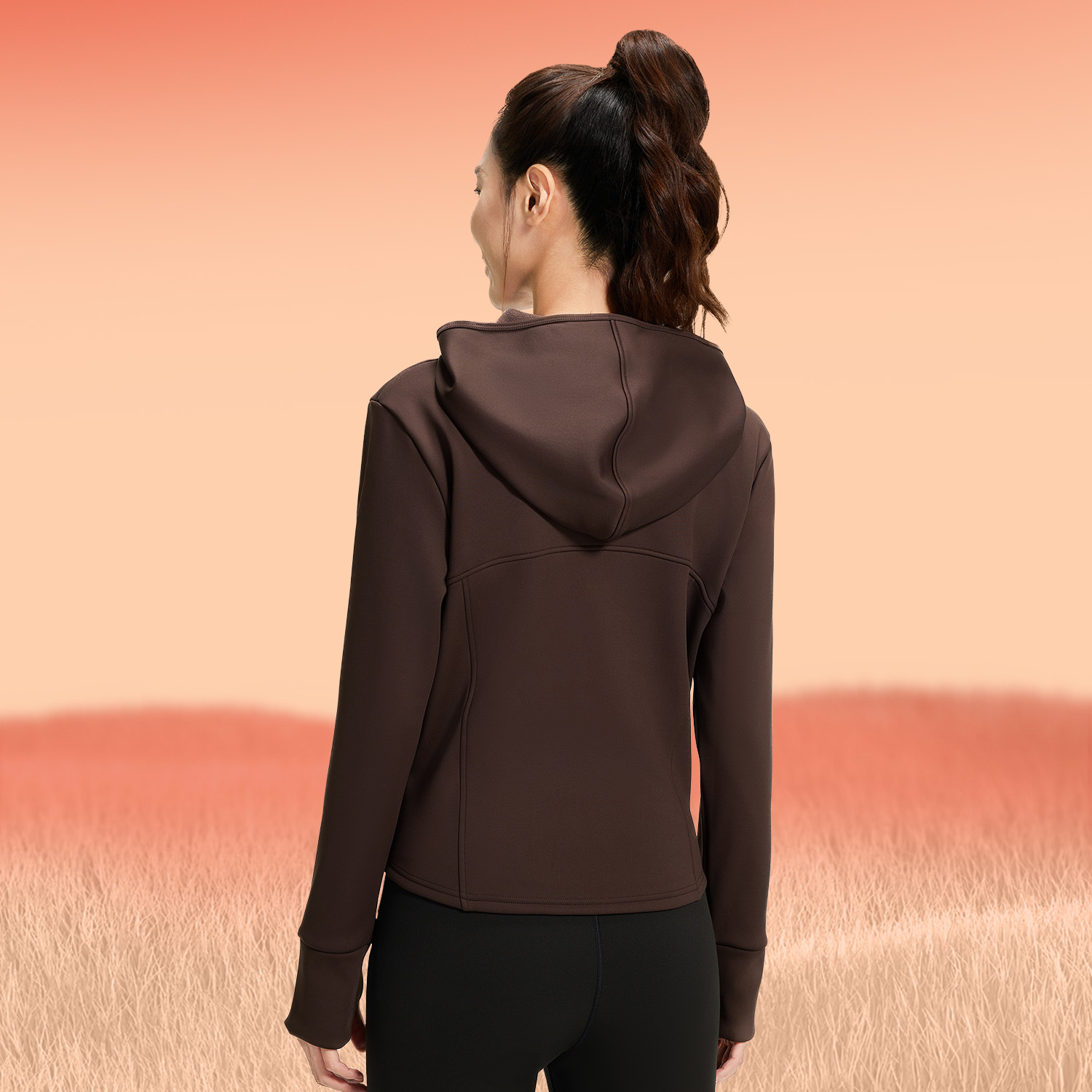 Juyi Tang otoño invierno miel pêssego abrigo deportivo de bolsillo suelto con capuchona y abrigo de yoga de terciopelo grueso