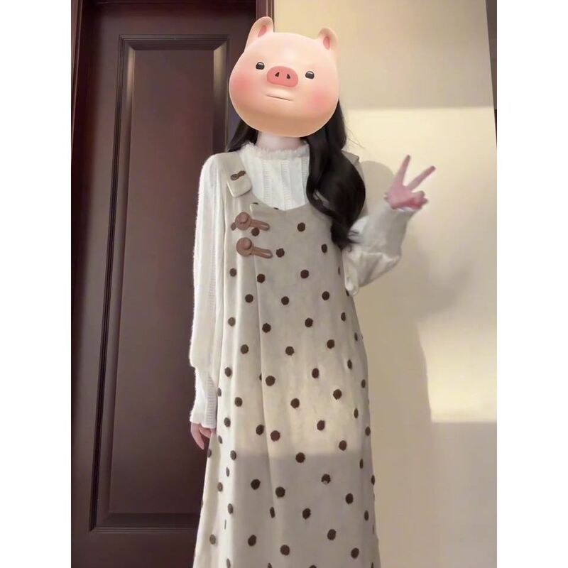 小个子温柔内搭打底衫女学生春季设计感波点背心裙气质显瘦两件套|undefined