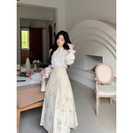 新中式国风马面裙套装女2024秋新款日常改良盘扣衬衫连衣裙两件套