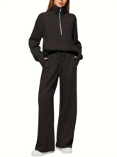 T 29351 Oversized Half Zip Sweatshirt Wide Leg Pants Set Ů