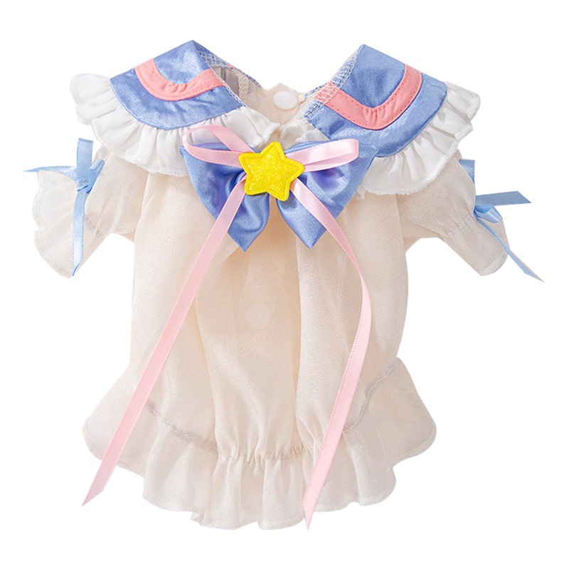 La primavera y el verano perro se convierte en hermosa chica estrella falda de encaje princesa estilo gato malla de dos patas ropa de perro mascota