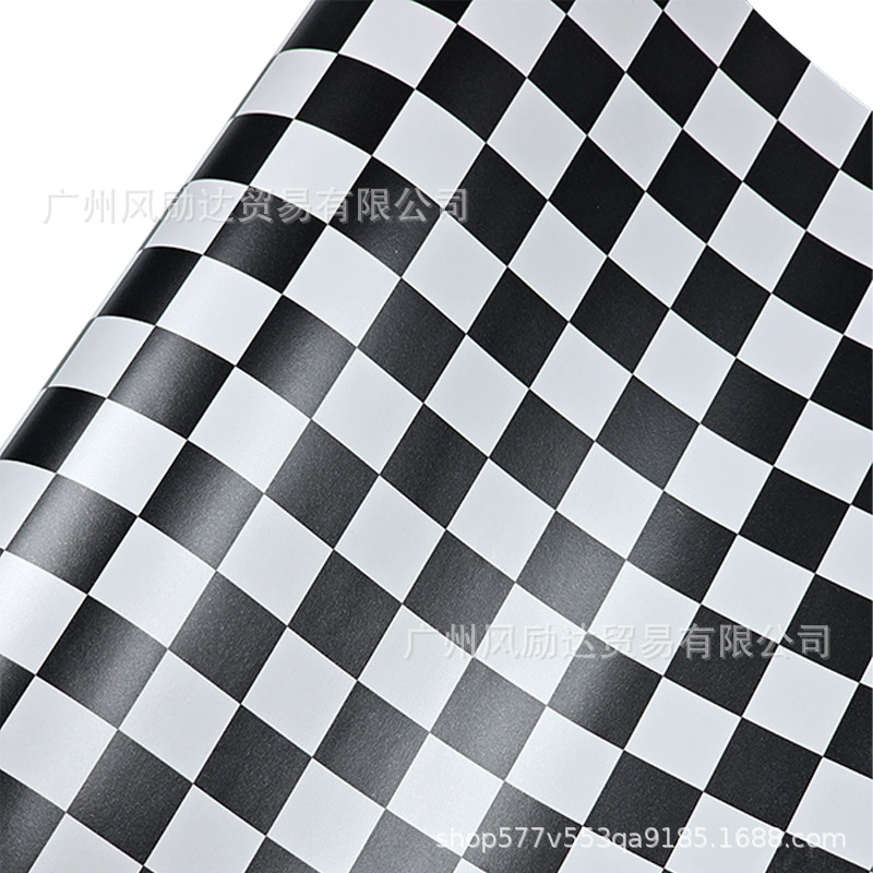 Popular Car Decals Matte Black and White Checkered Color-Changing Film Personalized Car Stickers Cartoon Graffiti Painting Film