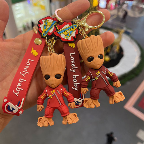 Creative cartoon tree man Groot key chain men's and women's school bag doll key pendant car pendant key chain