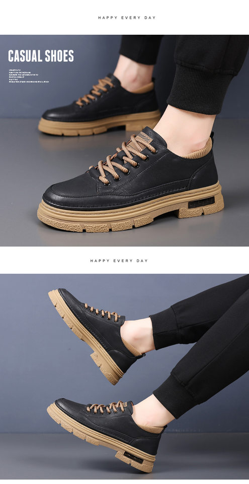 Giày da nam đế dày phong cách retro, mũi tròn, thủ công, đa năng — PZ6665 Kaki, PZ6665 màu đen chi tiết 14