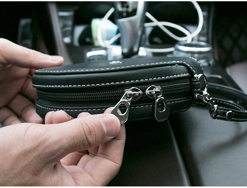 Car CD holder with car logo, genuine leather CD case, suitable for Mercedes-Benz, Volkswagen, Toyota, and Chevrolet; can be decorated with rhinestones; car accessories