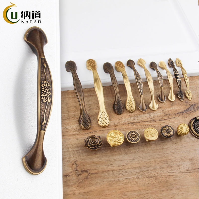 Brass American light luxury handle gold drawer wardrobe door cabinet single hole solid new Chinese cabinet brass handle