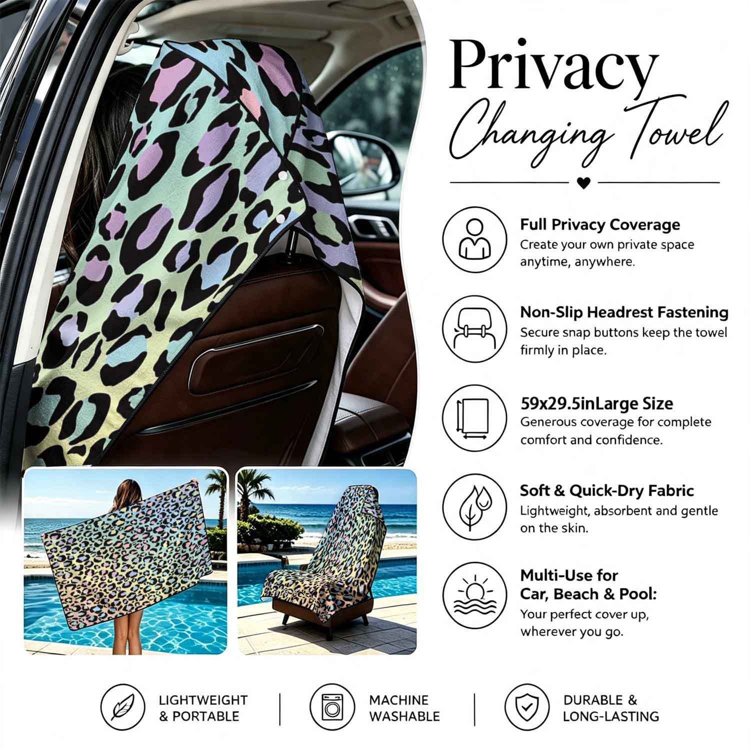 Printed bath towel and car seat cover 2-in-1, ultra-fine fiber outdoor beach and car dual-use universal seat cushion