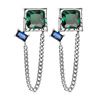 Square chain emerald, retro trend earrings, 925 sample silver, with gem