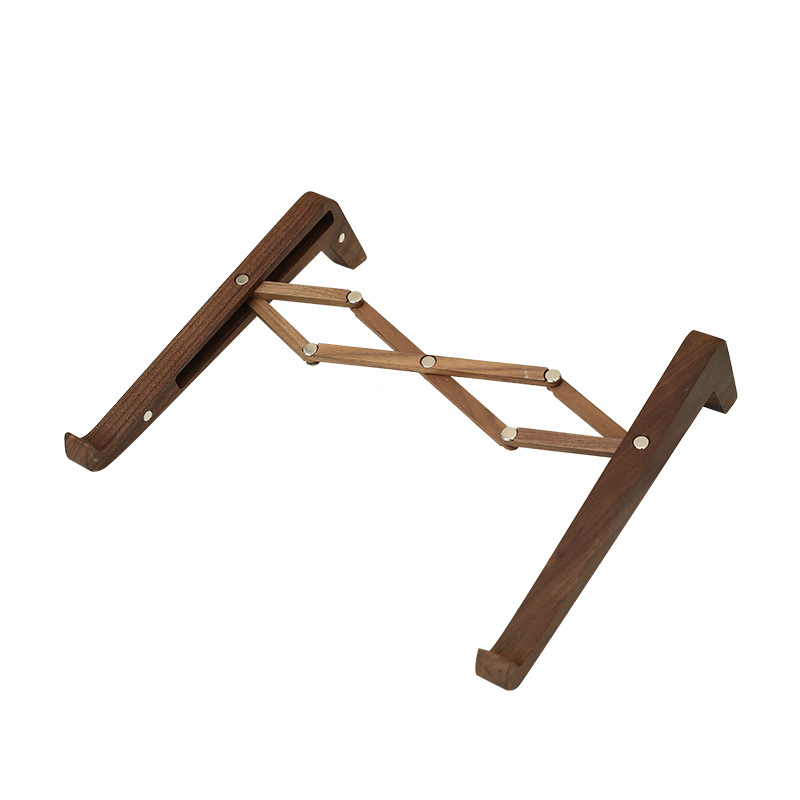 Venta al por mayor de madera maciza estante de refrigeración perezoso artefacto Nogal Negro soporte de computadora portátil altura creciente rack soporte de computadora retráctil