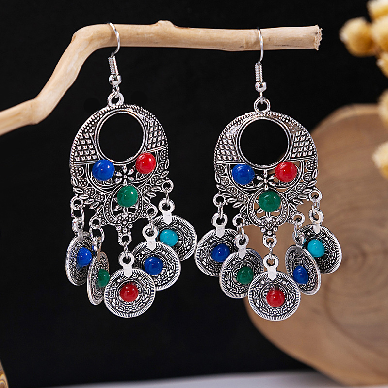 1 Pair Retro Geometric Beaded Plating Chain Alloy Drop Earrings display picture 8