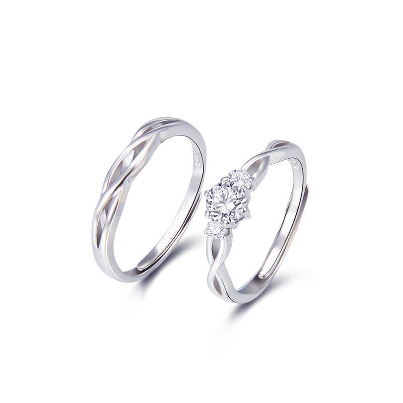 Par de anillo de plata esterlina par de anillo de hombres y mujeres Luz de lujo nicho diseño de alto grado letras abiertas regalo de cumpleaños