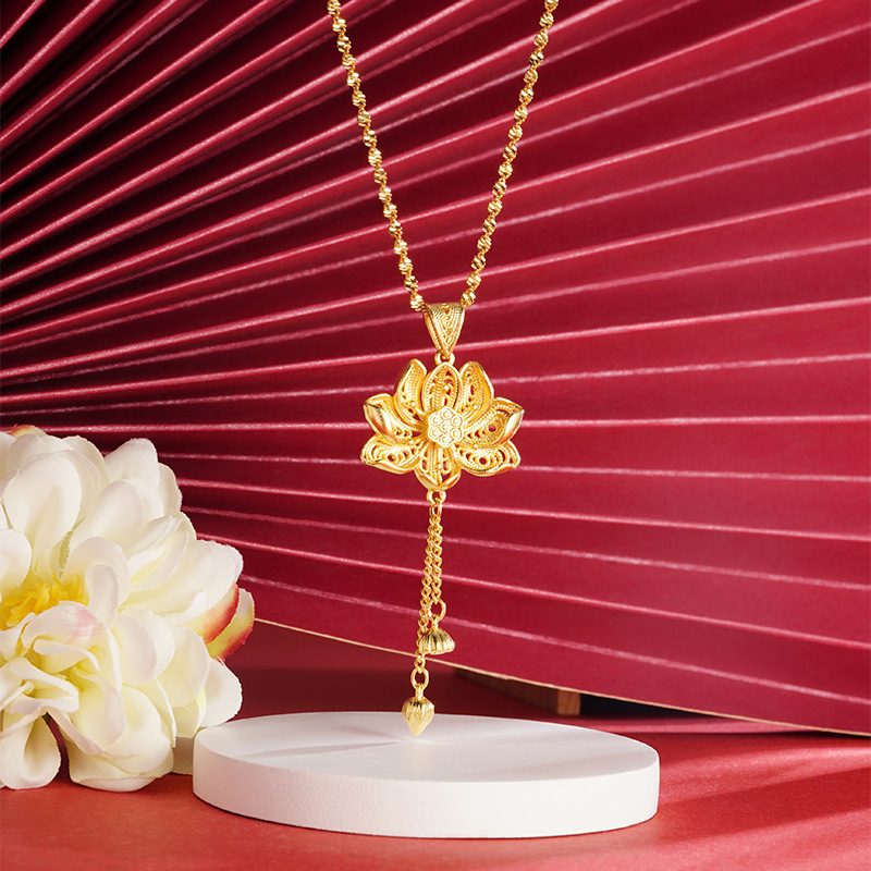 Collar de oro de arena para mujer, sentido de alta calidad, loto, nuevo traje de estilo chino, anillo de pendientes, joyería de todo fósforo que no se desvanece durante mucho tiempo al por mayor