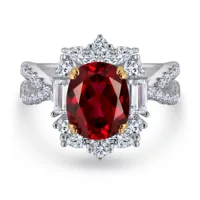 Fashionable retro ruby wedding ring, silver 925 sample, 2 carat, light luxury style