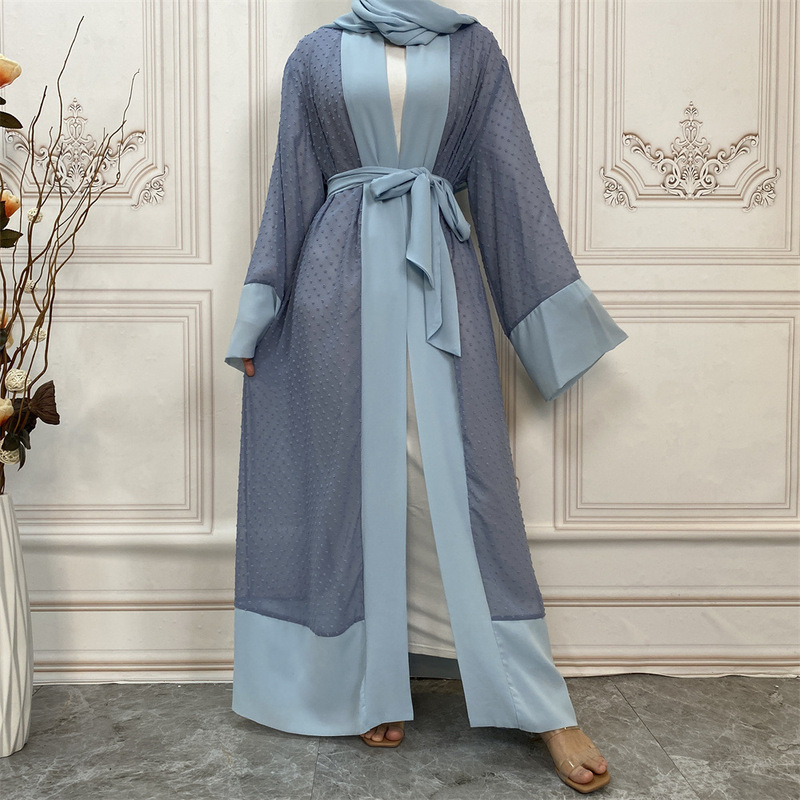 Cross-Border Fashion Chiffon Patchwork Polka Dot Cardigan Robe with Headscarf 1937 Cross-Border Fashion Chiffon Patchwork Polka Dot Cardigan Robe with Headscarf 1937