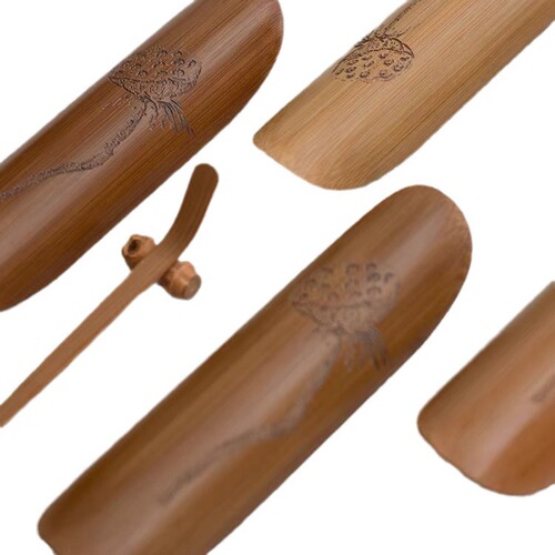 Bamboo-carved Tea Scoop, Lotus-Design Tea-Tasting Set, Three-Piece Kung Fu Tea Utensil Accessories: Bamboo Tea Mat, Tea Towel Holder, Tea Spatula, and Tea Spoon