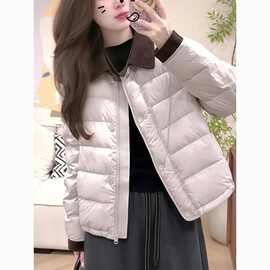 西蒙莱纳高级感纯色格子领菱格棉服外套女小个子拼接棉衣2025冬