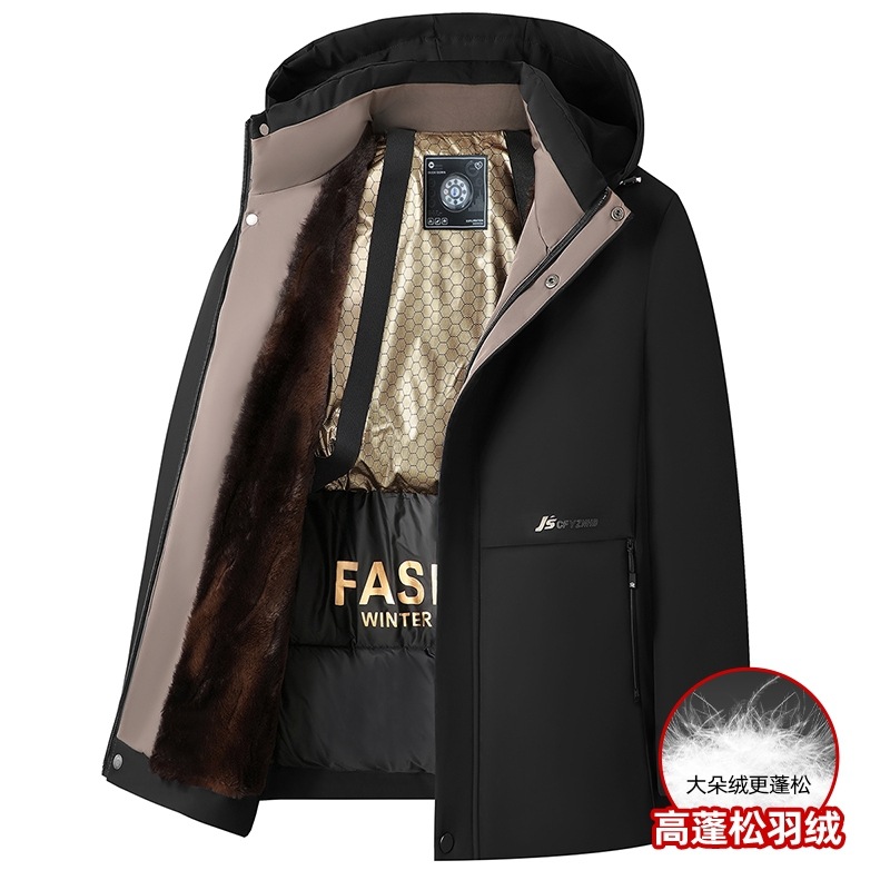 2024 Winter New fleece-lined Graphene Dad Clothes Middle-aged and Elderly Cross-border Leisure Business Hooded Down Jacket Men's Wear