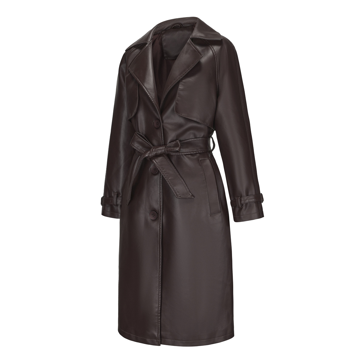 Women's Clothing 24 Spring and Autumn Women's Windbreaker Long Loose Jacket PU Leather Jacket Women's OVERSIZE Classic Lapel Jacket with Belt_voghion.com
