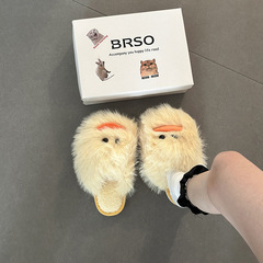 毛茸茸小黄鸭休闲女生毛毛鞋秋冬季可爱卡通百搭一脚蹬包头棉拖鞋