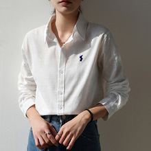 2025春夏刺绣战马白色棉麻衬衫女休闲宽松长袖外搭亚麻衬衣百搭